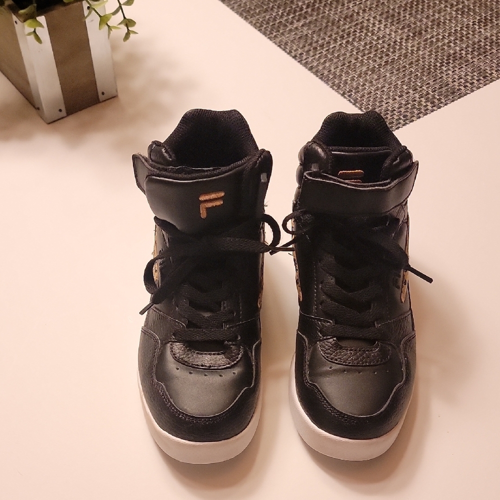 Black High-Top Sneakers with Leopard Accents